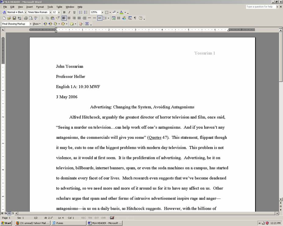 appropriate heading for college paper